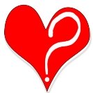 The picture is of a big, red heart with a question mark outlining the inside of the right lobe. Symbolically, the question mark asks  - 