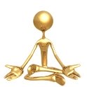 The graphic is of a gold figure sitting with legs crossed and arms opened with the palms facing up. Symbolically, the picture represents the Aquarius spiritual and humanitarian soul.