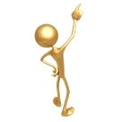 The picture depicts a gold stick man standing, pointing a finger at the sky. Symbolically, the proud stance and pointing finger represent the regal and leadership qualities of the Leo sign man 