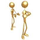 The picture is of two gold figures talking where on has his back turned and arms crossed. Symbolically, the conversation represents the Libra sign’s need to create harmony in relationships.
